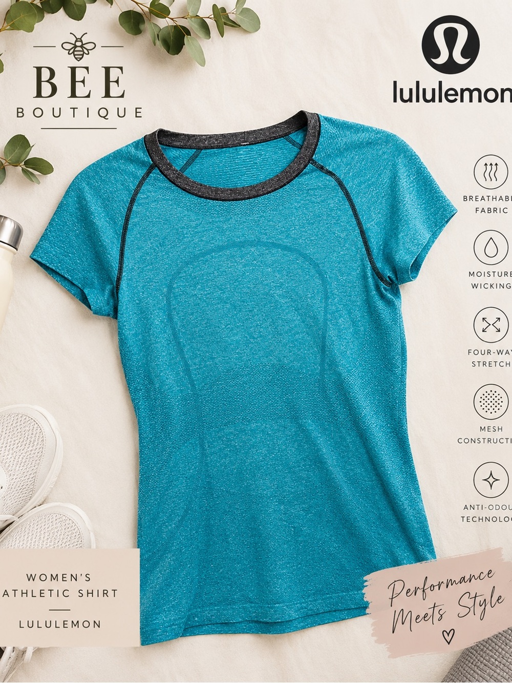 lululemon Women’s Blue/Teal Short Sleeve Athletic Running Shirt 6